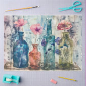 Pastel Waterverf Bloemen in Flessen Decoupage Tissuepapier (Craft)