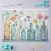 Pastel Waterverf Bloemen in Flessen Decoupage Tissuepapier (Craft)