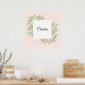 Pastel Waterverf Bloemen met Gepersonaliseerd Naam Poster (Keuken)