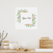 Pastel Waterverf Bloemen met Gepersonaliseerd Naam Poster (Keuken)