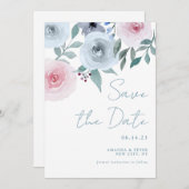 Pastel Waterverf Bloemen Rozen Save the Date Kaart (Voorkant / Achterkant)