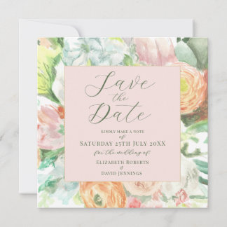Pastel Waterverf Bloemen Save the Date Kaart