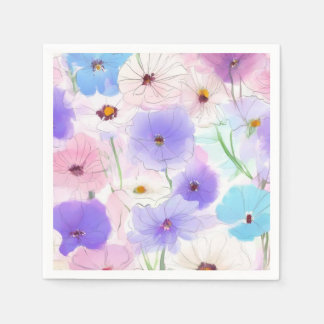 Pastel Waterverf Bloemen Servet
