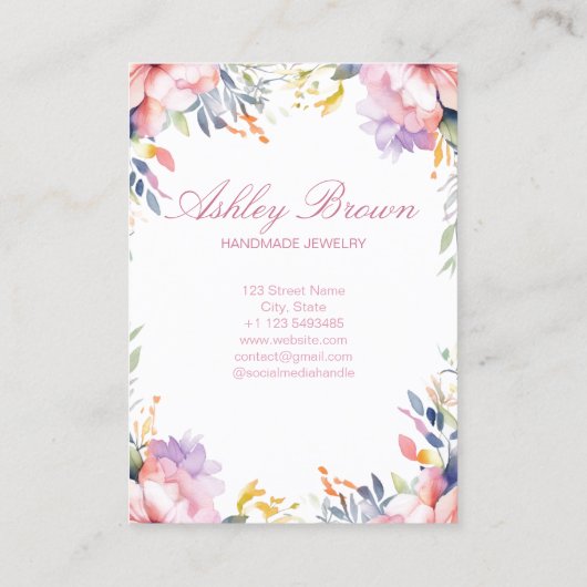 Pastel Waterverf Bloemen Sieraden Oorbel Display Visitekaartje (Achterkant)