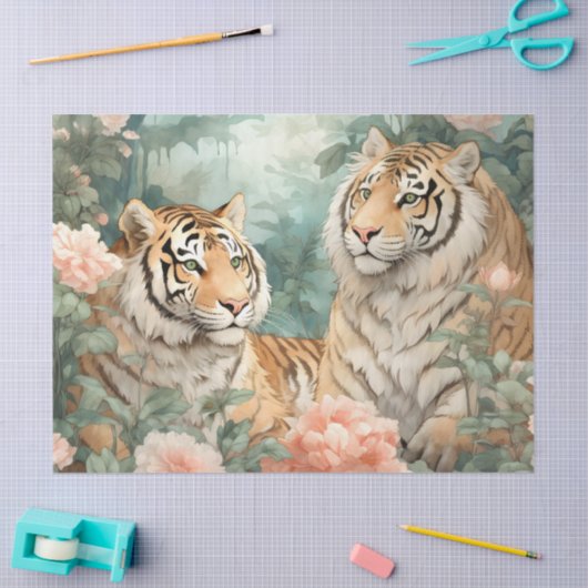 Pastel Waterverf Bloemen Tijger Decoupage Tissuepapier (Craft)