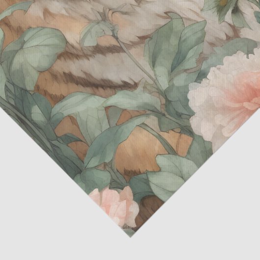 Pastel Waterverf Bloemen Tijger Decoupage Tissuepapier (Detail)