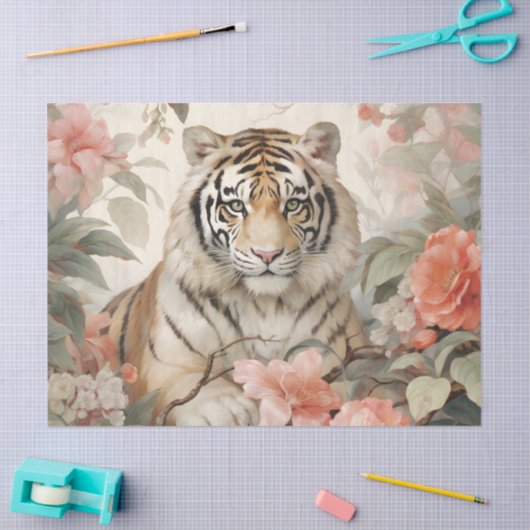 Pastel Waterverf Bloemen Tijger Decoupage Tissuepapier (Craft)