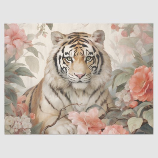 Pastel Waterverf Bloemen Tijger Decoupage Tissuepapier (Voorkant)
