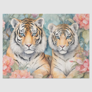Pastel Waterverf Bloemen Tijger Decoupage Tissuepapier