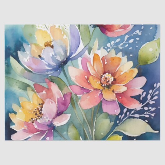  Pastel Waterverf Bloemen Tissuepapier (Voorkant)