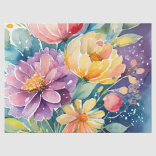 Pastel Waterverf Bloemen Tissuepapier