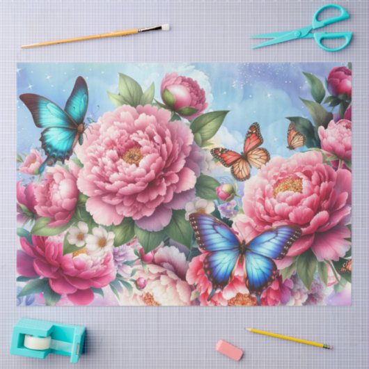 Pastel Waterverf Bloemen & Vlinders Decoupage Tissuepapier (Craft)