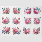 Pastel Waterverf Bloemen & Vlinders Decoupage Tissuepapier (Voorkant)