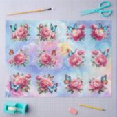 Pastel Waterverf Bloemen & Vlinders Decoupage Tissuepapier (Craft)