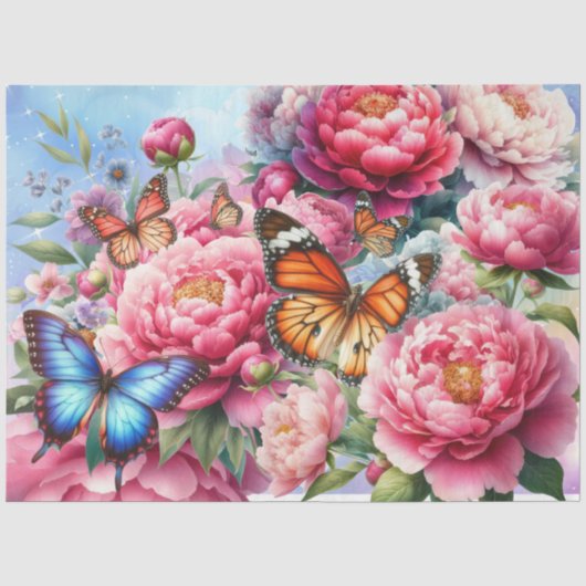 Pastel Waterverf Bloemen & Vlinders Decoupage Tissuepapier (Voorkant)