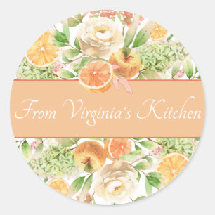 Pastel Waterverf bloemen, vruchten en olijven Ronde Sticker