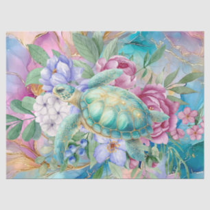 Pastel Waterverf Bloemen Zee Schildpad Decoupage Tissuepapier