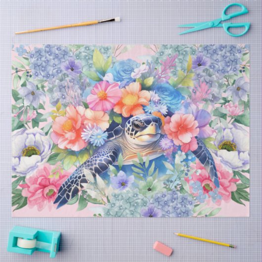 Pastel Waterverf Bloemen Zee Schildpadden Decoupag Tissuepapier (Craft)