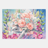 Pastel Waterverf Bloemen Zee Schildpadden Inpakpapier Vel (Voorkant 3)