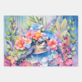 Pastel Waterverf Bloemen Zee Schildpadden Inpakpapier Vel (Voorkant 2)