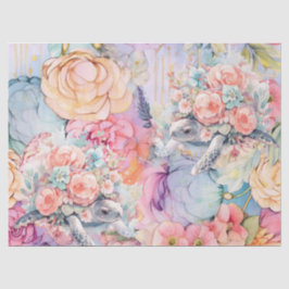 Pastel Waterverf Bloemen Zee Schildpadden Tissuepapier