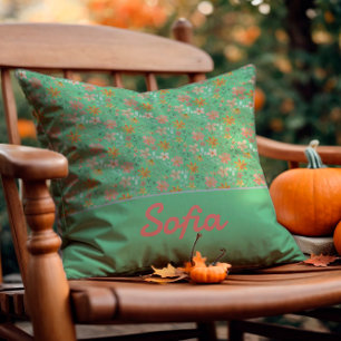 Pastel waterverf bloemenboho groen Sierkussen