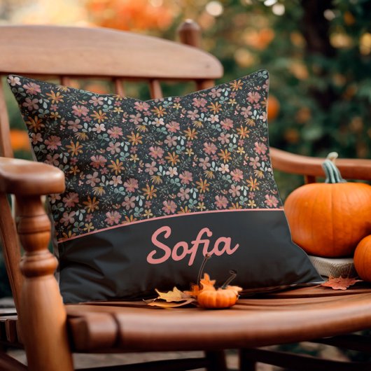 Pastel waterverf bloemenboho zwart Sierkussen