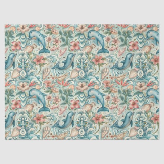 Pastel Waterverf Bloemendolfijnen Decoupage Tissuepapier (Voorkant)