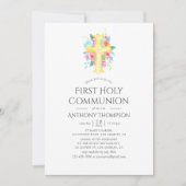 Pastel Waterverf Bloemenjongen Eerste Heilige Comm Kaart (Voorkant)