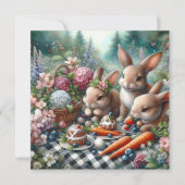 Pastel Waterverf Bloemenkonijn Paasbrunch Feestdagenkaart (Voorkant)
