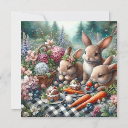 Pastel Waterverf Bloemenkonijn Paasbrunch Feestdagenkaart (Voorkant)