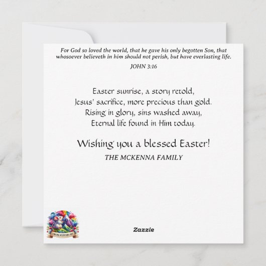 Pastel Waterverf Bloemenkonijn Paasbrunch Feestdagenkaart (Achterkant)