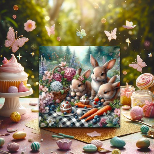 Pastel Waterverf Bloemenkonijn Paasbrunch Feestdagenkaart