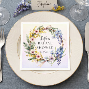 Pastel Waterverf Bloemenkrans Bruidsborrel Servet
