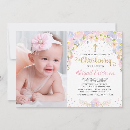 pastel Waterverf bloemenmeisje doop Kaart (Voorkant)