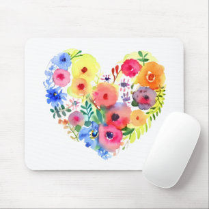 Pastel Waterverf Bloemhartkrans Muismat