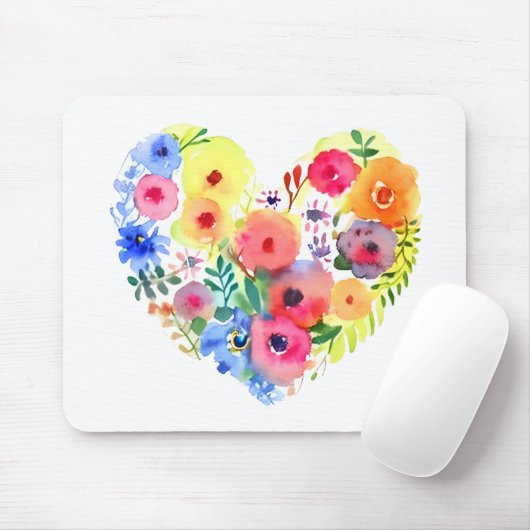 Pastel Waterverf Bloemhartkrans Muismat (Met muis)