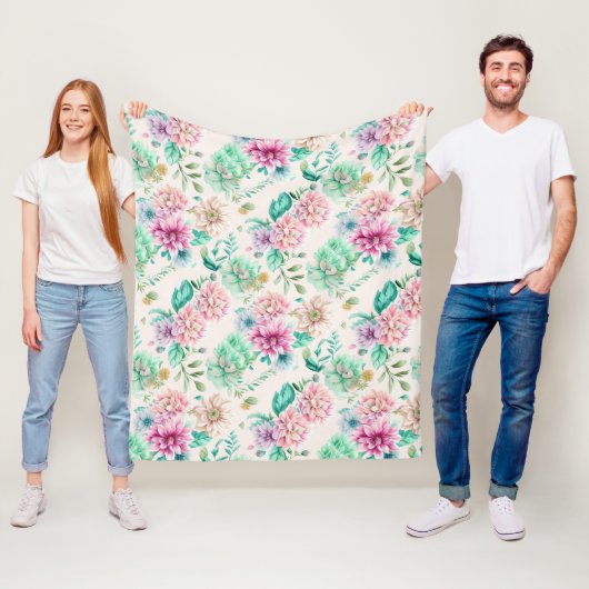  pastel Waterverf bloemig Fleece Deken (In situ)