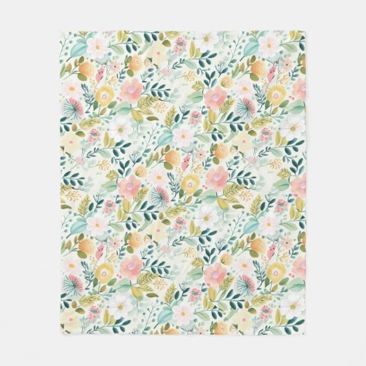 pastel Waterverf bloemig Fleece Deken (Voorkant)