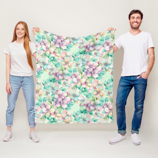 pastel Waterverf bloemig Fleece Deken (In situ)