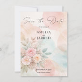 Pastel Waterverf Bloemige Abstracte Vormen Bruilof Save The Date (Voorkant)