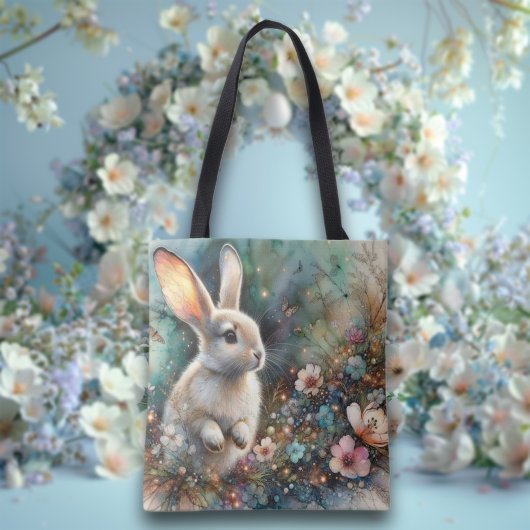 Pastel Waterverf Bloemrijk Bos Konijn  Pasen Tote Bag