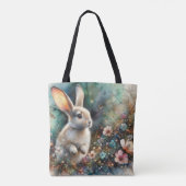 Pastel Waterverf Bloemrijk Bos Konijn  Pasen Tote Bag (Achterkant)