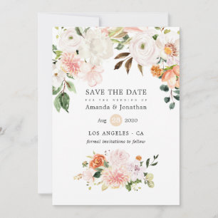 Pastel Waterverf Bloemrijke Lente Bruiloft Save The Date