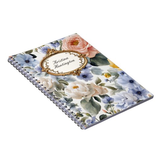  Pastel Waterverf Bloesems met Goud Lijst Notitieboek (Rechterzijde)