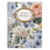 Pastel Waterverf Bloesems met Goud Lijst Notitieboek (Voorkant)