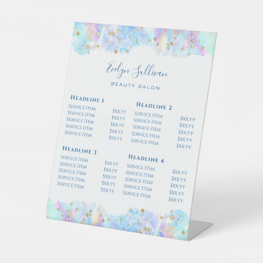Pastel Waterverf Blue Glitter Beauty Salon Reclamebord Met Voetstuk (Voorkant)