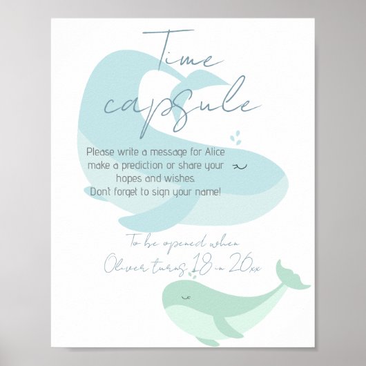 Pastel Waterverf Blue Green Whale Time Capsule Poster (Voorkant)
