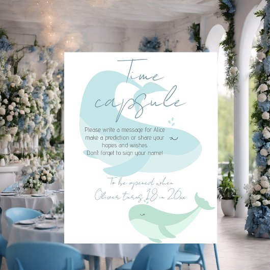 Pastel Waterverf Blue Green Whale Time Capsule Poster