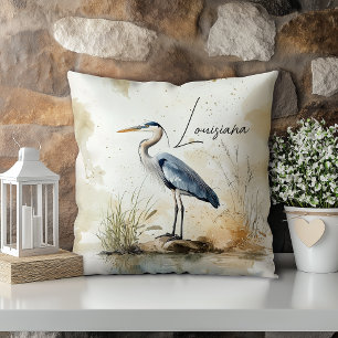 Pastel Waterverf Blue Heron Louisiana State Kussen